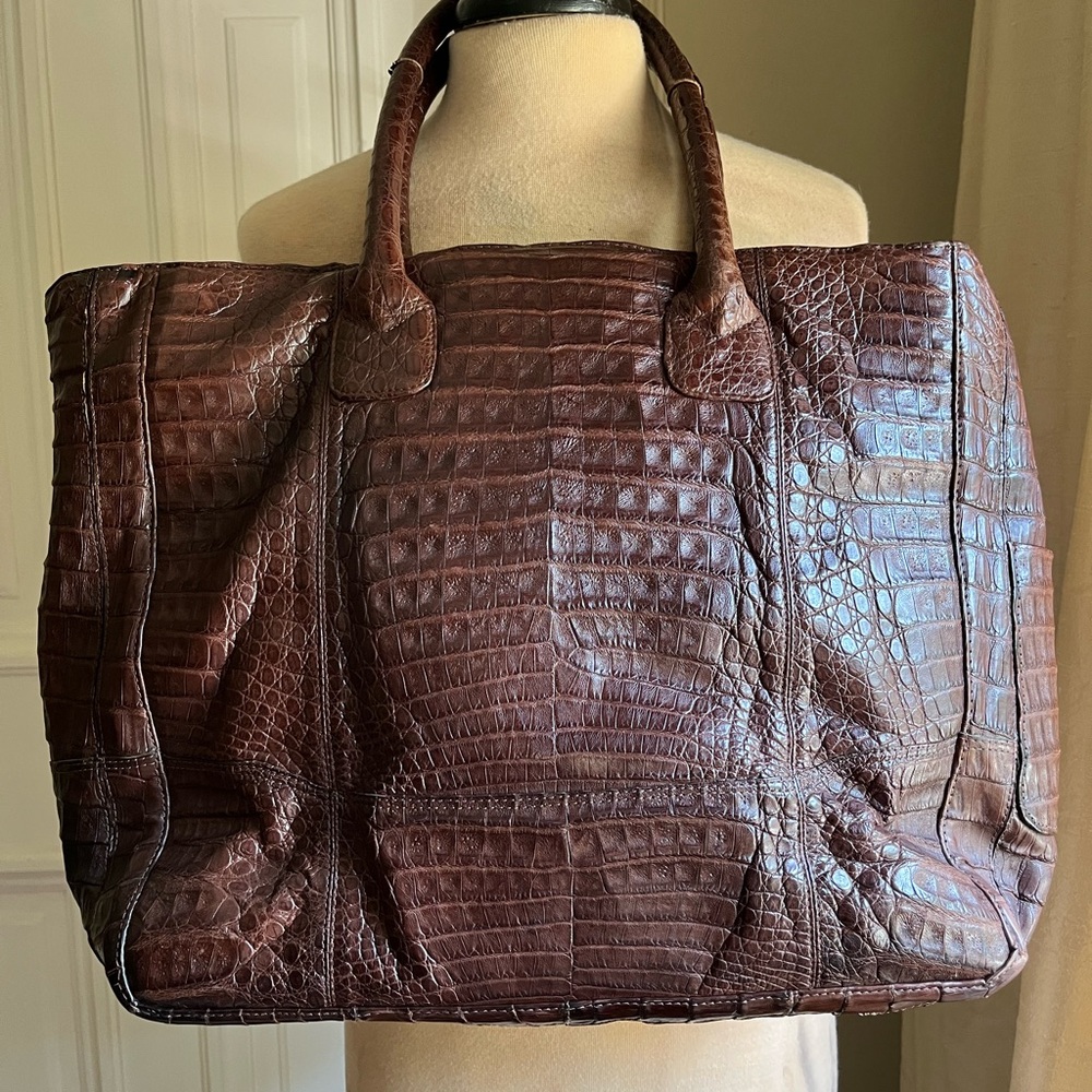 Stunning LOI Large Brown Crocodile Tote Bag